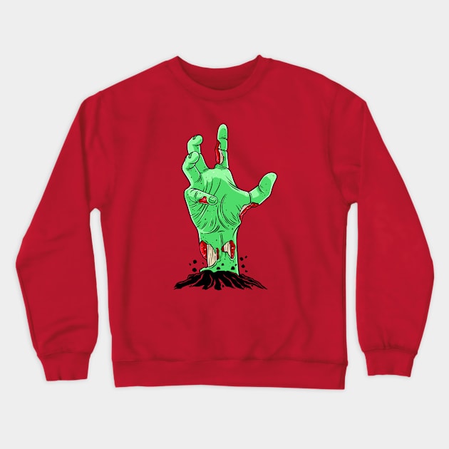 Creepy Zombie Cartoon Hand Rising from the Grave Crewneck Sweatshirt by OccultOmaStore